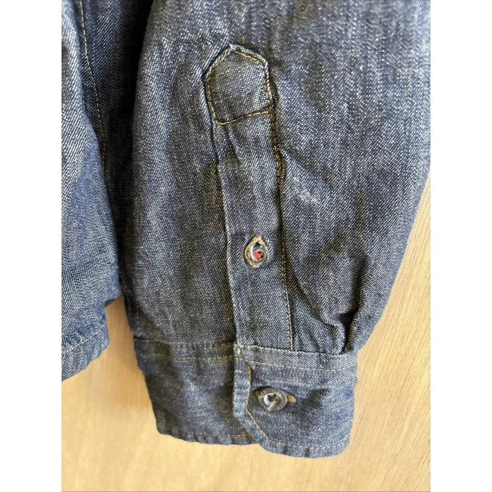 Wrangler Authentics Mens Denim Hooded‎ Shirt Jacket Size L Blue Flannel Lined
